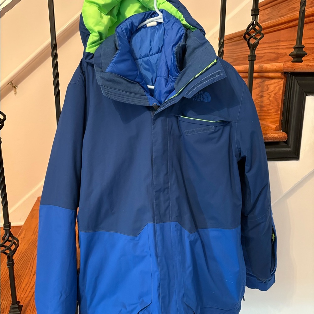 The North Face Blue and Green Puffer Jacket
